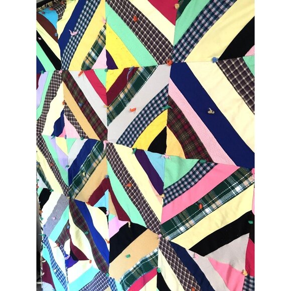 Other - Vintage 1970s Quilt Diamond Crazy Polyester Wool Grannycore Hippie